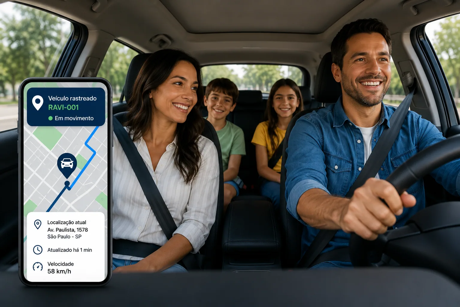 Família utilizando carro