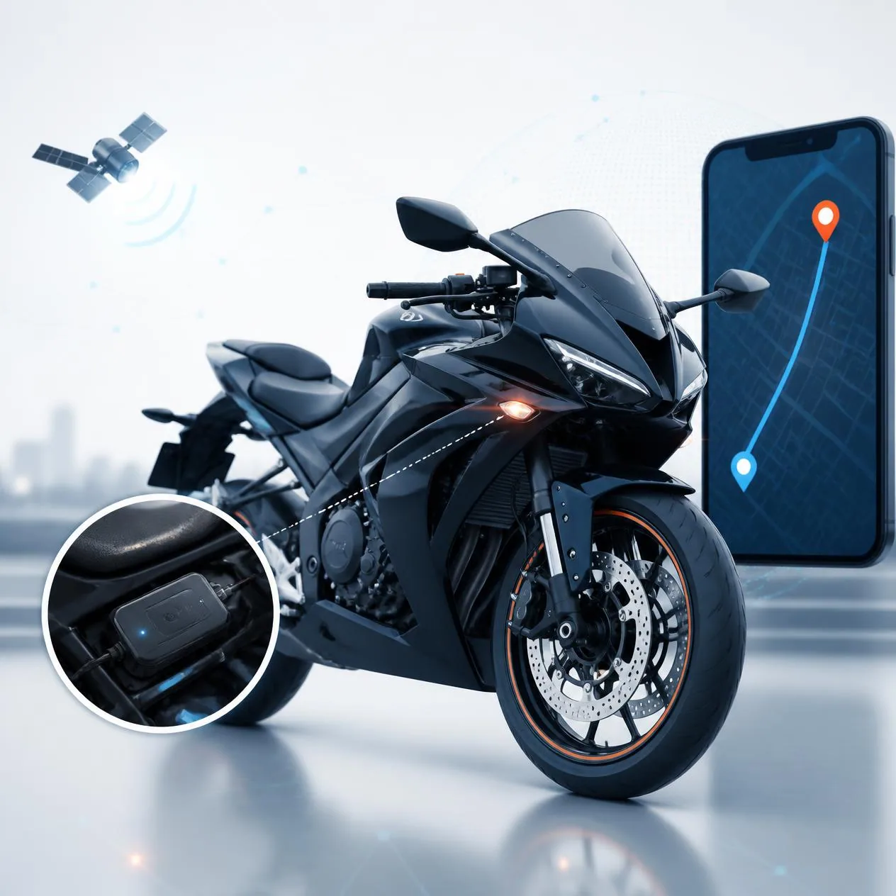 Motocicleta equipada com rastreamento veicular Ravi